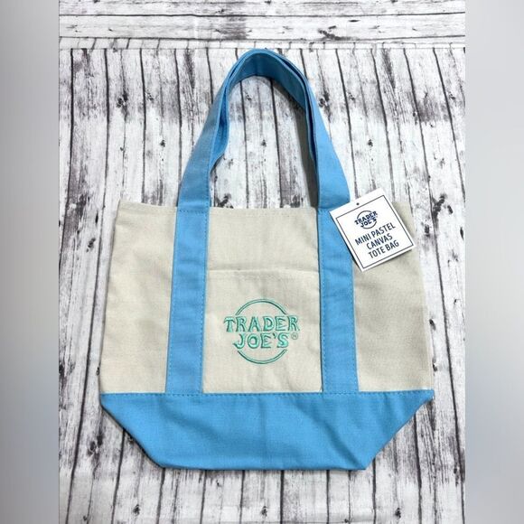 Trader Joe's Special Edition Mini Pastel Canvas Tote Bag - Picture 1 of 1